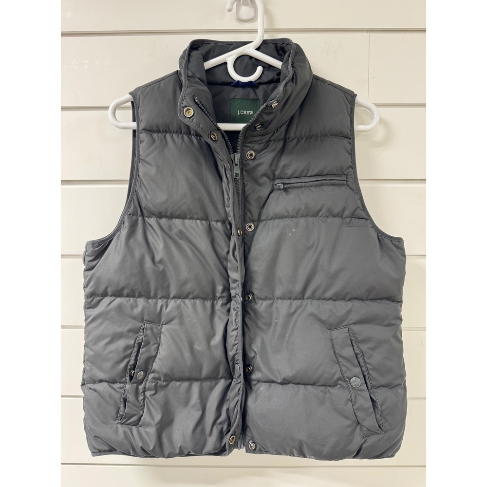 J.Crew Womens Puffer Vest Charcoal Gray Quilted Full Zip Snap Front Sleeveless